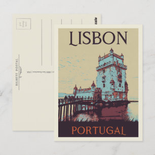 Carte Postale Illustration de la tour Belem de Lisbonne Portugal