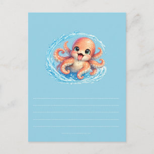Carte Postale Illustration de la vie marine kawaii de la pieuvre