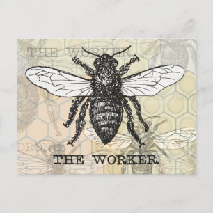 Carte Postale Illustration de l'abeille du travailleur vintage