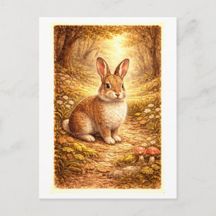 Carte Postale Illustration de lapin de style vintage en forêt