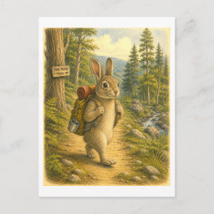 Carte Postale Illustration de lapin randonnée