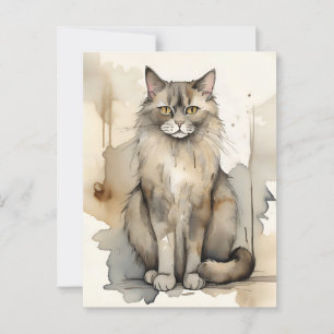 Carte Postale Illustration de l'aquarelle du Maine Coon
