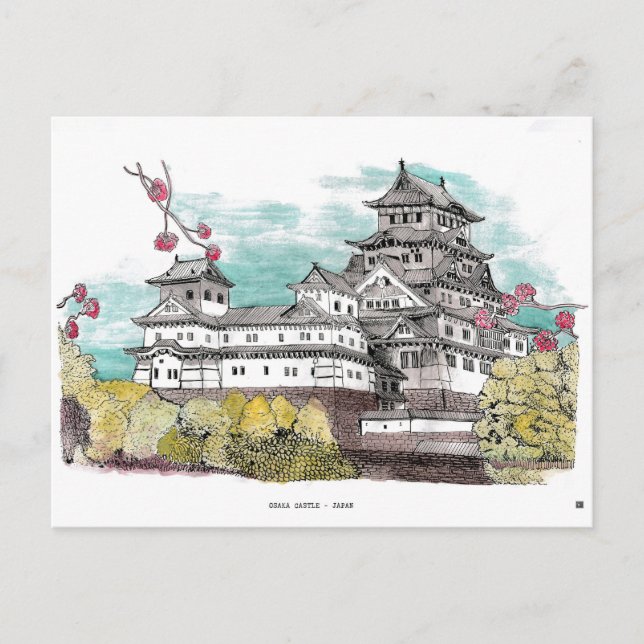 Carte Postale Illustration de l'aquarelle japonaise du château d (Devant)