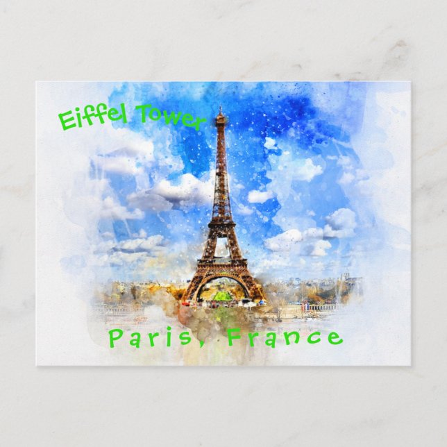 Carte Postale Illustration de l'aquarelle Tour Eiffel (Devant)