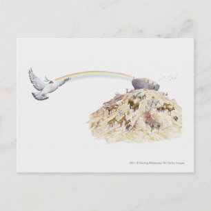 Carte Postale Illustration de l'arche de Noé avec des animaux qu