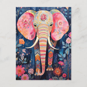 Carte Postale Illustration de l'éléphant avec fleurs
