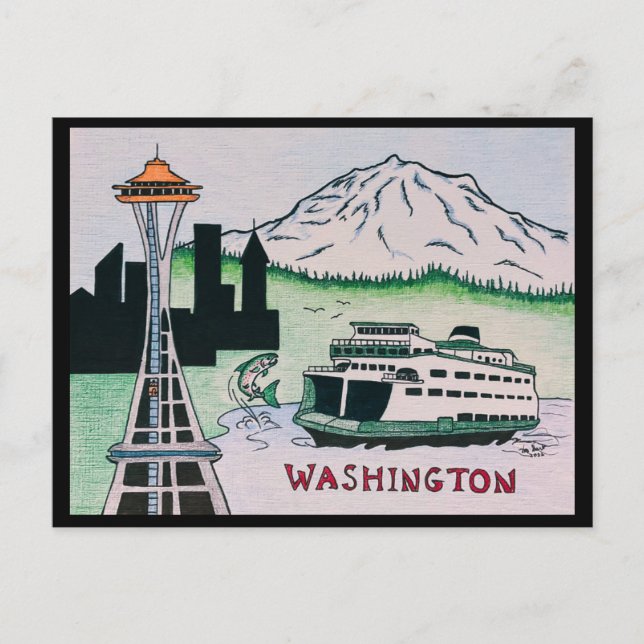 Carte postale Illustration de l'État de Washington (Devant)
