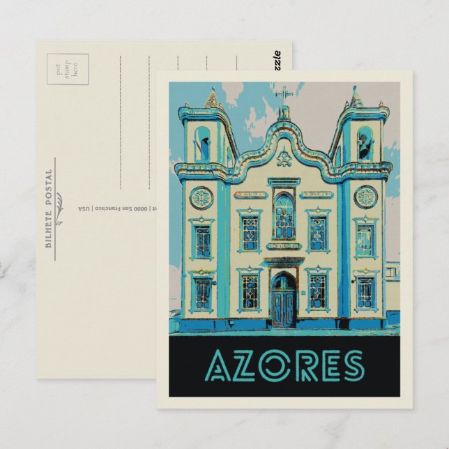 Carte Postale Illustration de l'île de Terceira Azores Portugal (Devant / Derrière)
