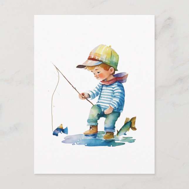 Carte Postale Illustration de Little Boy Fishing (Devant)