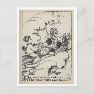 Carte Postale Illustration de livre ancien - Bateau de pêche ave