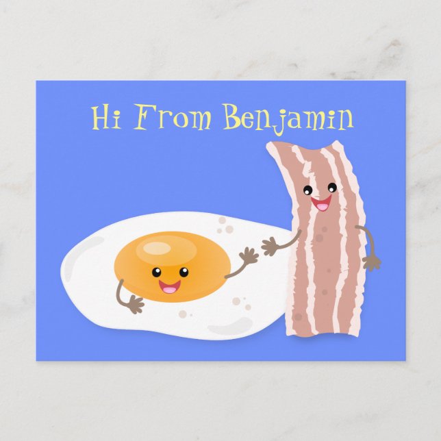 Carte Postale Illustration de l'oeuf de Cute kawaii et du bacon (Devant)