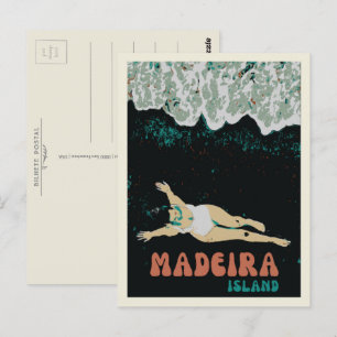 Carte Postale Illustration de Madère sur la plage de sable noir