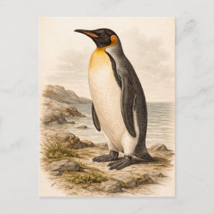 Carte Postale Illustration de manchot de style vintage