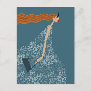 Carte Postale Illustration de mode chic bleu côtier et féminin