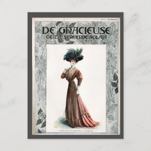 Carte Postale Illustration de mode vintage Lady Feather Casquett