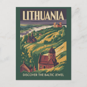 Carte Postale Illustration de paysage de Lituanie Art de voyage 