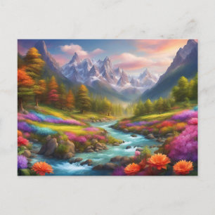 Carte Postale Illustration de paysage de montagne de rivière vib