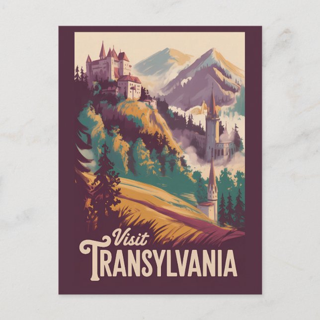 Carte Postale Illustration de paysage de Transylvanie Art de voy (Devant)