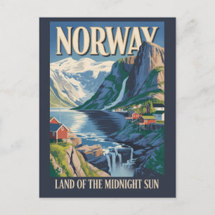 Carte Postale Illustration de paysage norvégien Art de voyage vi