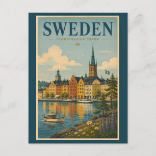 Carte Postale Illustration de paysage suédois Art de voyage vint