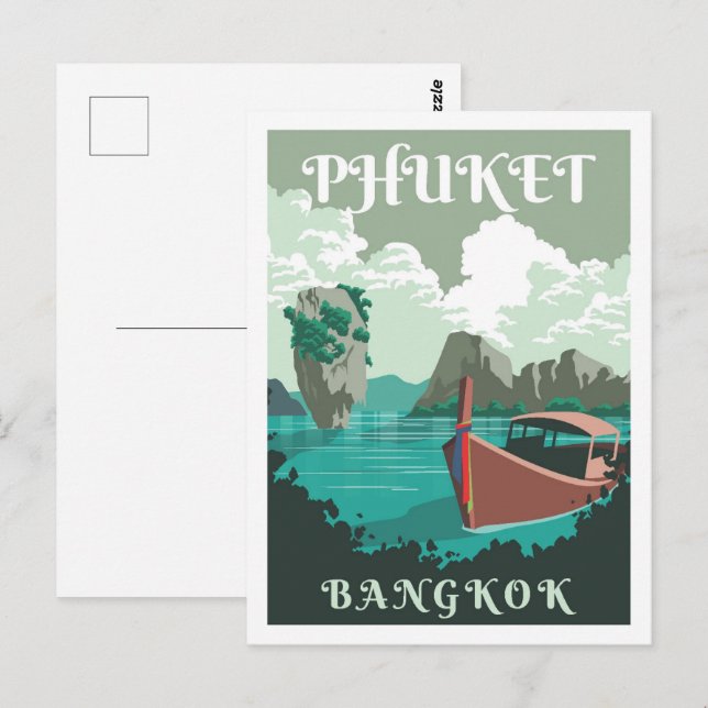 Carte Postale Illustration de Phuket Bangkok Thaïlande Travel Pl (Devant / Derrière)