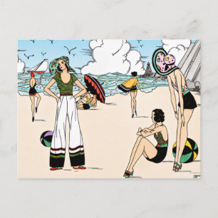 Carte Postale Illustration de plage Art Déco vintage années 1920