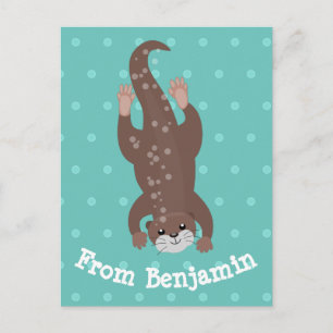 Carte Postale Illustration de plongée de loutre mignonne