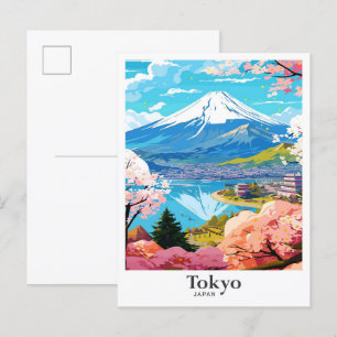 Carte Postale Illustration de portrait de voyage vintage à Tokyo