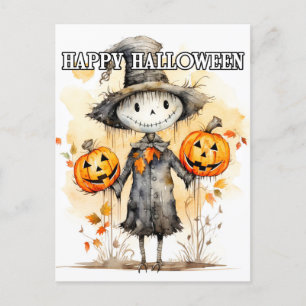 Carte Postale Illustration de poupée d'Halloween super mignonne