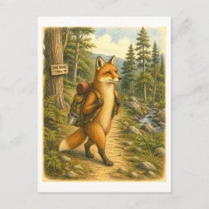 Carte Postale Illustration de renard randonnant