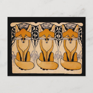 Carte Postale Illustration de renards Art Nouveau Faune forest