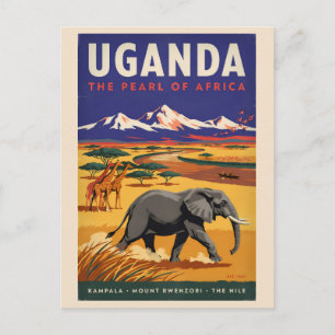 Carte Postale Illustration de safari en Ouganda Art de voyage vi