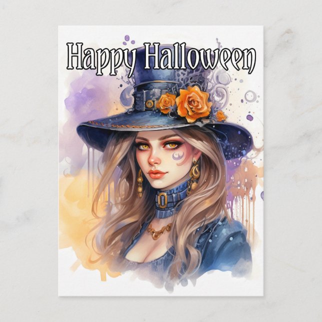 Carte Postale Illustration de sorcière majestueuse Joyeux Hallow (Devant)
