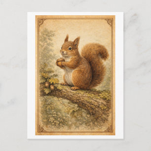 Carte Postale Illustration de style vintage d'un écureuil