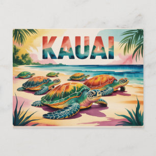 Carte Postale Illustration de tortues de plage de Kauai