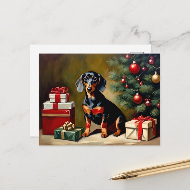 Carte Postale Illustration de vacances à Dachshund (Devant/Arrière en situation)