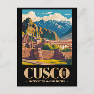 Carte Postale Illustration de voyage à Cusco Pérou style vintage