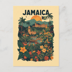 Carte Postale Illustration de voyage à la Jamaïque de style vint