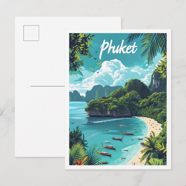Carte Postale Illustration de voyage artistique de Phuket Thaïla (Devant / Derrière)