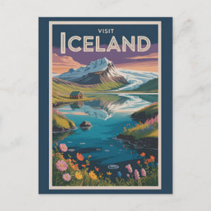 Carte Postale Illustration de voyage artistique vintage Islande
