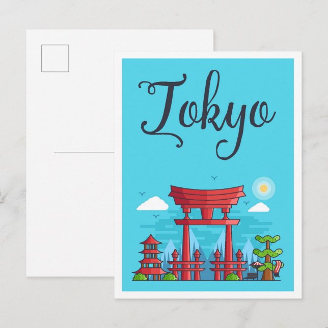 Carte Postale Illustration de voyage d'art au Japon à Tokyo (Devant / Derrière)