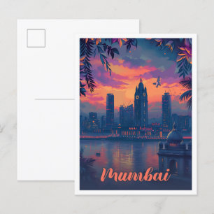 Carte Postale Illustration de voyage d'Art Vintage de Mumbai Ind