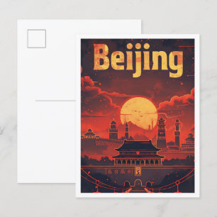 Carte Postale Illustration de voyage d'Art Vintage de Pékin