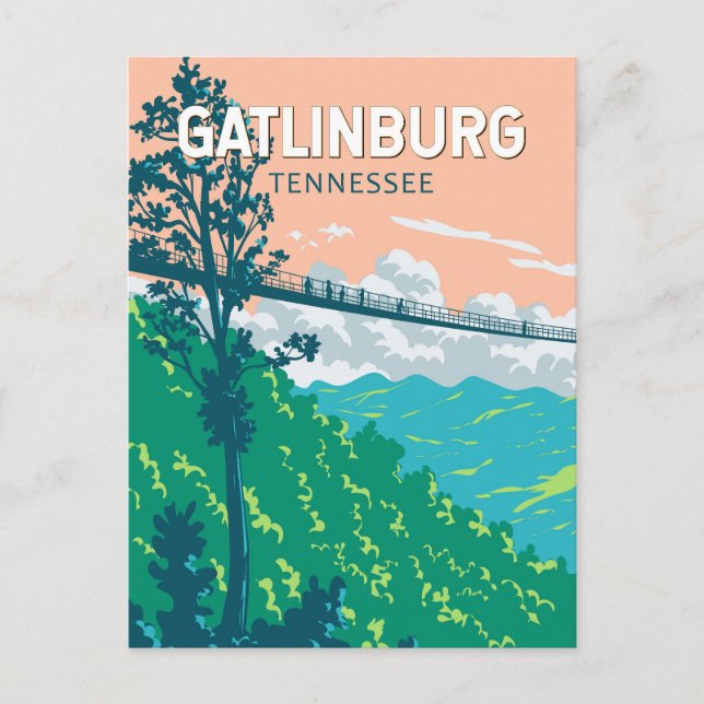Carte Postale Illustration de voyage de Gatlinburg Tennessee Art (Devant)