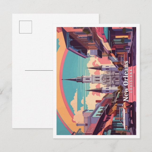 Carte Postale Illustration de voyage de la Pop Art de la Nouvell (Devant / Derrière)
