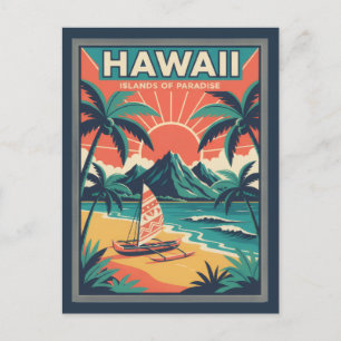 Carte Postale Illustration de voyage des îles hawaïennes rétro v