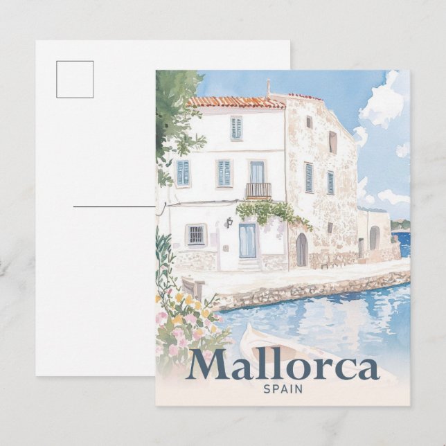 Carte Postale Illustration de voyage en aquarelle de Mallorca Es (Devant / Derrière)