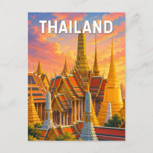 Carte Postale Illustration de voyage en Thaïlande Art vintage
