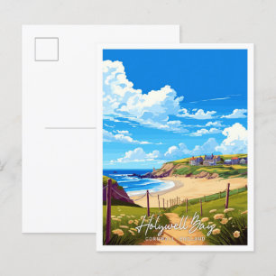 Carte Postale Illustration de voyage Holywell Bay Cornwall Angle