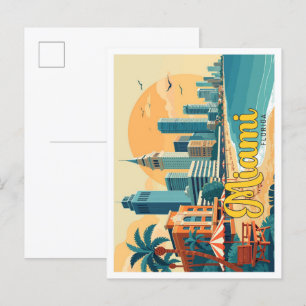 Carte Postale Illustration de voyage Miami Florida Pop Art